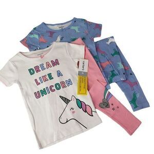 Carter's Toddler and Baby Girls' 4 Piece Cotton Pajama Set (Unicorn T 4)‎ New